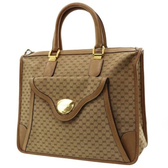 Gucci Vintage Brown Handle Bag Bamboo Buckle Top XL With Front Pocket - Picture 1 of 12